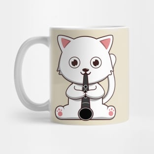 Cute White Cat Playing The Clarinet Mug